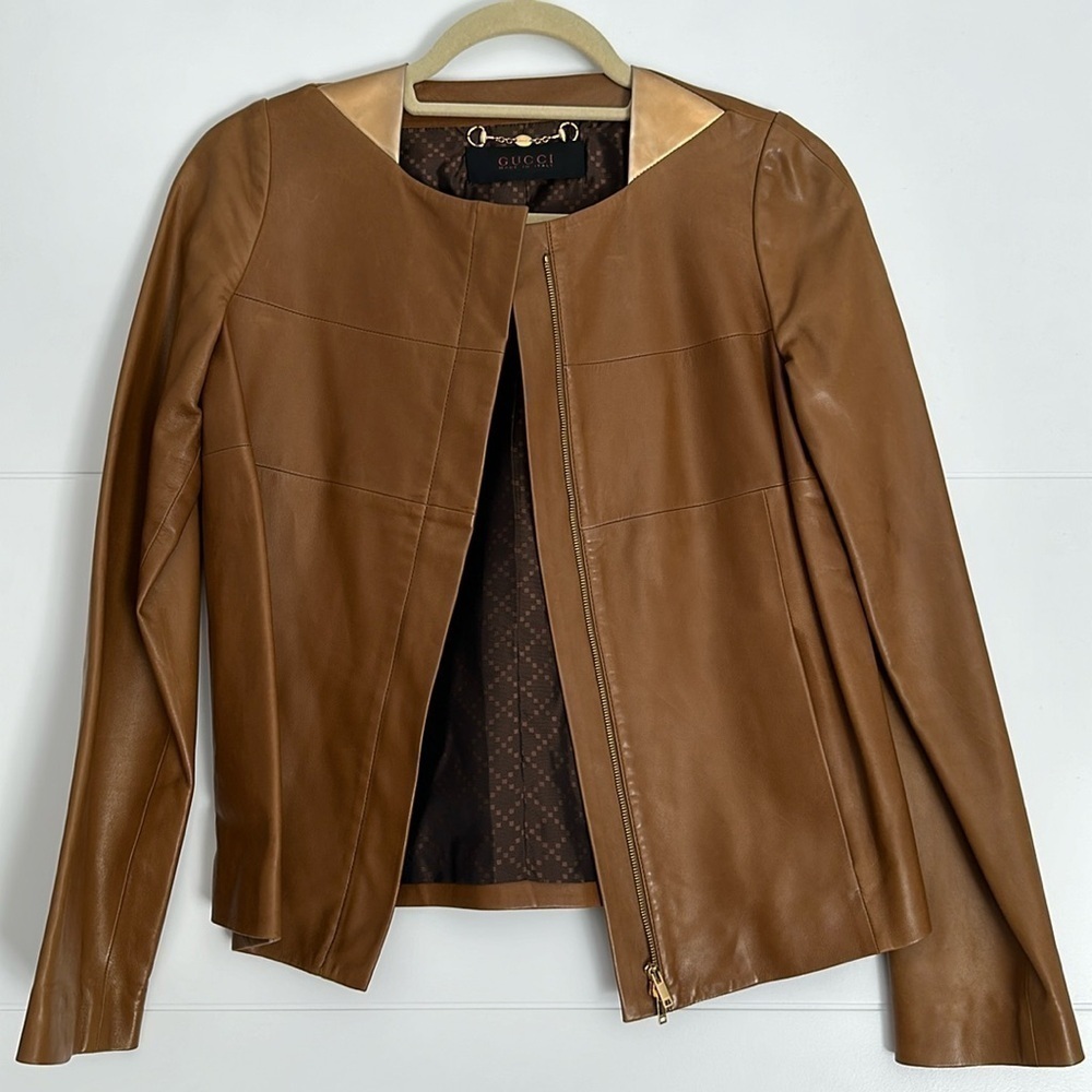 Gucci Leather Jacket with Gold Trim Size 38